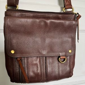 FOSSIL Morgan Traveler Brown Leather Messenger Crossbody Purse Bag Organizer EUC